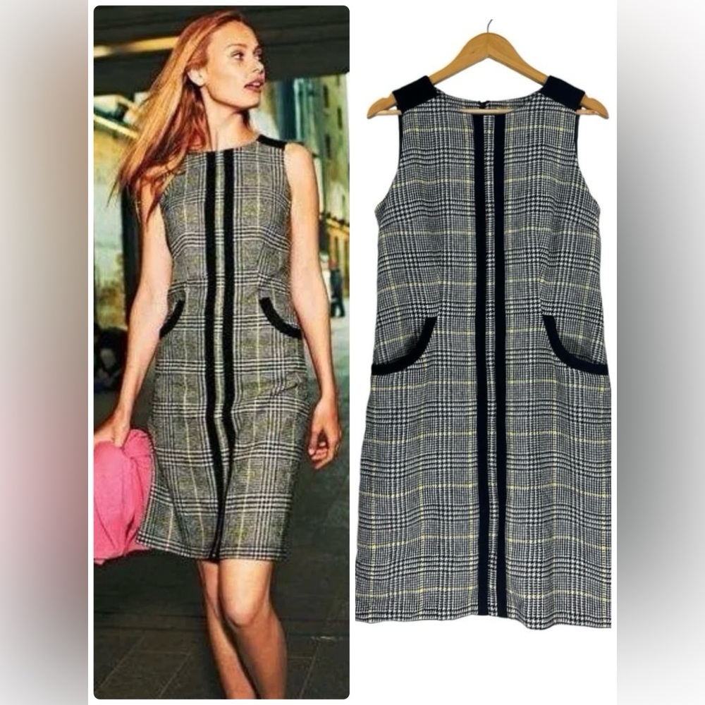 Boden British Tweed Shift Wool Plaid Dress Size 8